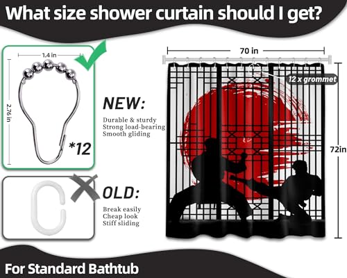Image of Japanese Shower Curtain Japan Anime Asian Black and Red Shower Curtains for Mens Bathroom Decor Sets, Waterproof Cloth Fabric with Hooks, 70x72 Inch