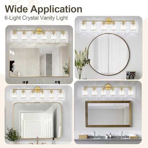 Image of Modern Gold Crystal Bathroom Light Fixtures,6-Light
