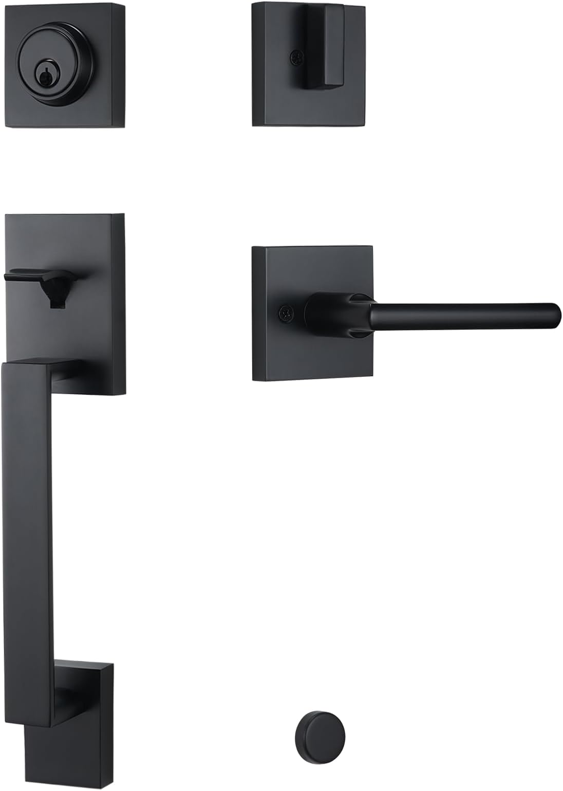 Modern Matte-Black Front Door-Handle - Entry Door Lock with Single Cylinder Deadbolt,Exterior Door Lever Set 3 Keys,Reversible for Left and Right Hand Door
