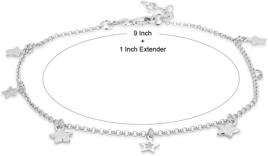 Vanbelle Sterling Silver Jewelry - Rhodium Plated 925 Stamp - Dangling Open & Close Stars Anklet - Stylish Beautifully Designed for Women - 9" long + 1" extender - Image 4