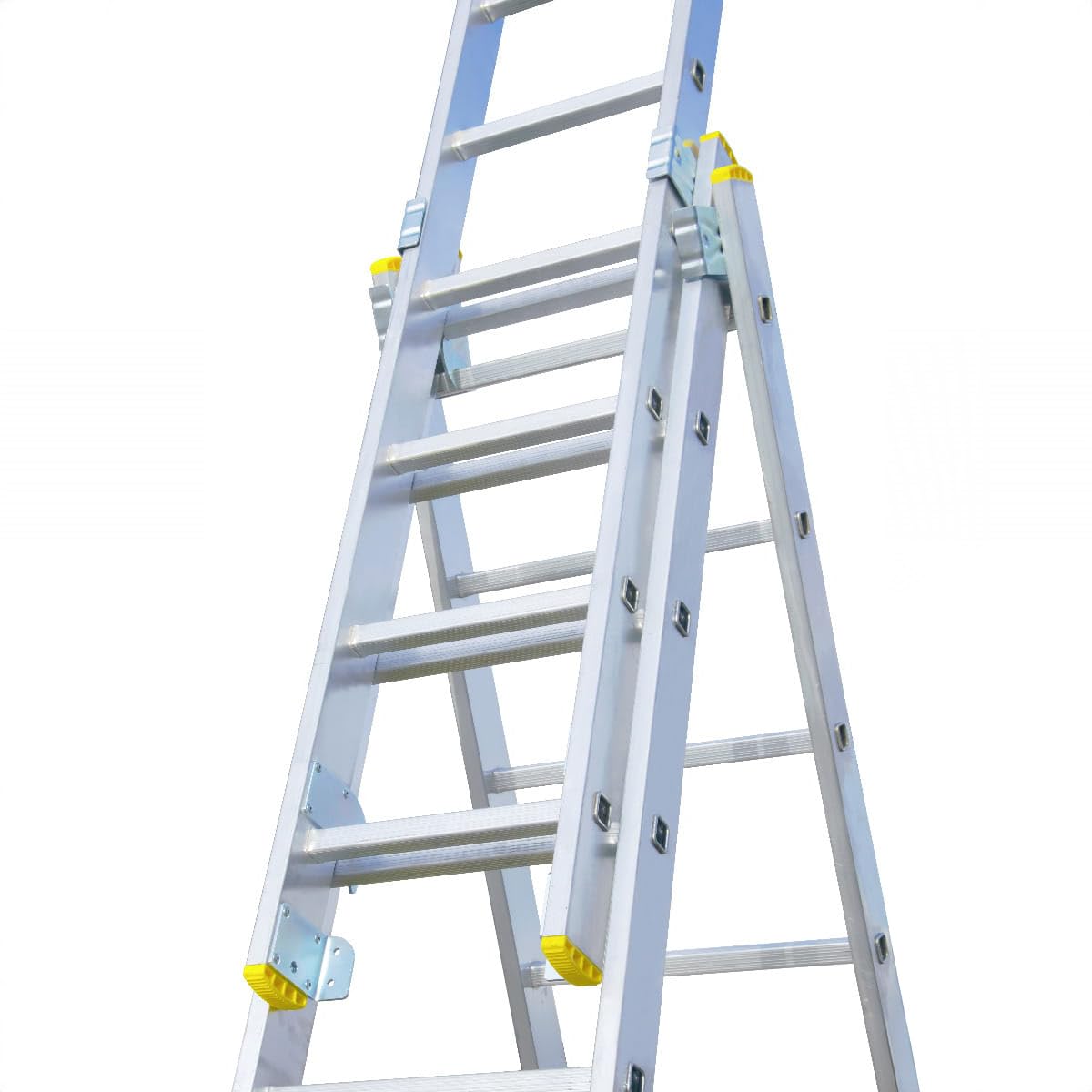 Bayersystem BS-DW 3x9 Mehrzweckleiter, 3x9 Sprossen, 3-teilige Alu-Kombileiter, bis 150 kg belastbar, max. Arbeitshöhe 6,01 m, Klappleiter, Multifunktionsleiter, Stehleiter, Silber/Gelb