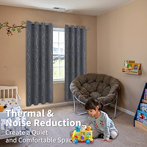 Image of BGment Star & Lines Grey Blackout Curtains 84 Inch Length 2 Panels Set, Thermal Insulated Privacy Grommet Window Drapes for Kids Boys Bedroom, 52 x 84 Inch