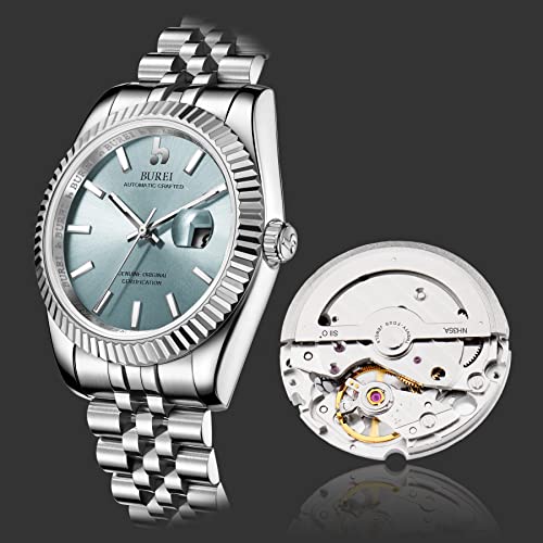 Image of BUREI Men's Classic Luxury Watch Stainless Steel Waterproof Machine Watch Fashion Double Watches Date Sapphire Crystal