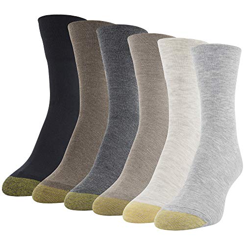 Gold Toe Women's Ultra Soft Mid Crew Socks, 6 Pairs, Light Grey Assorted, Shoe Size: 6-9