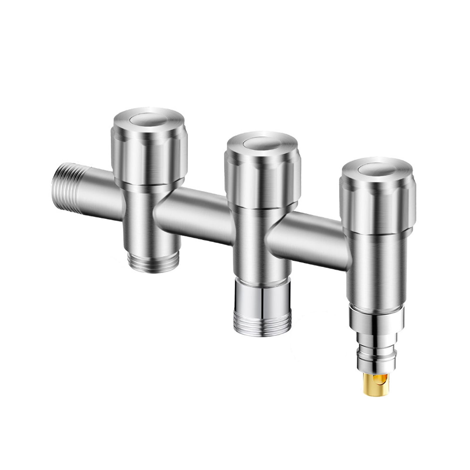 Grifo lavadora 3 vias en acero inoxidable cepillado para toma de agua fria de pared
