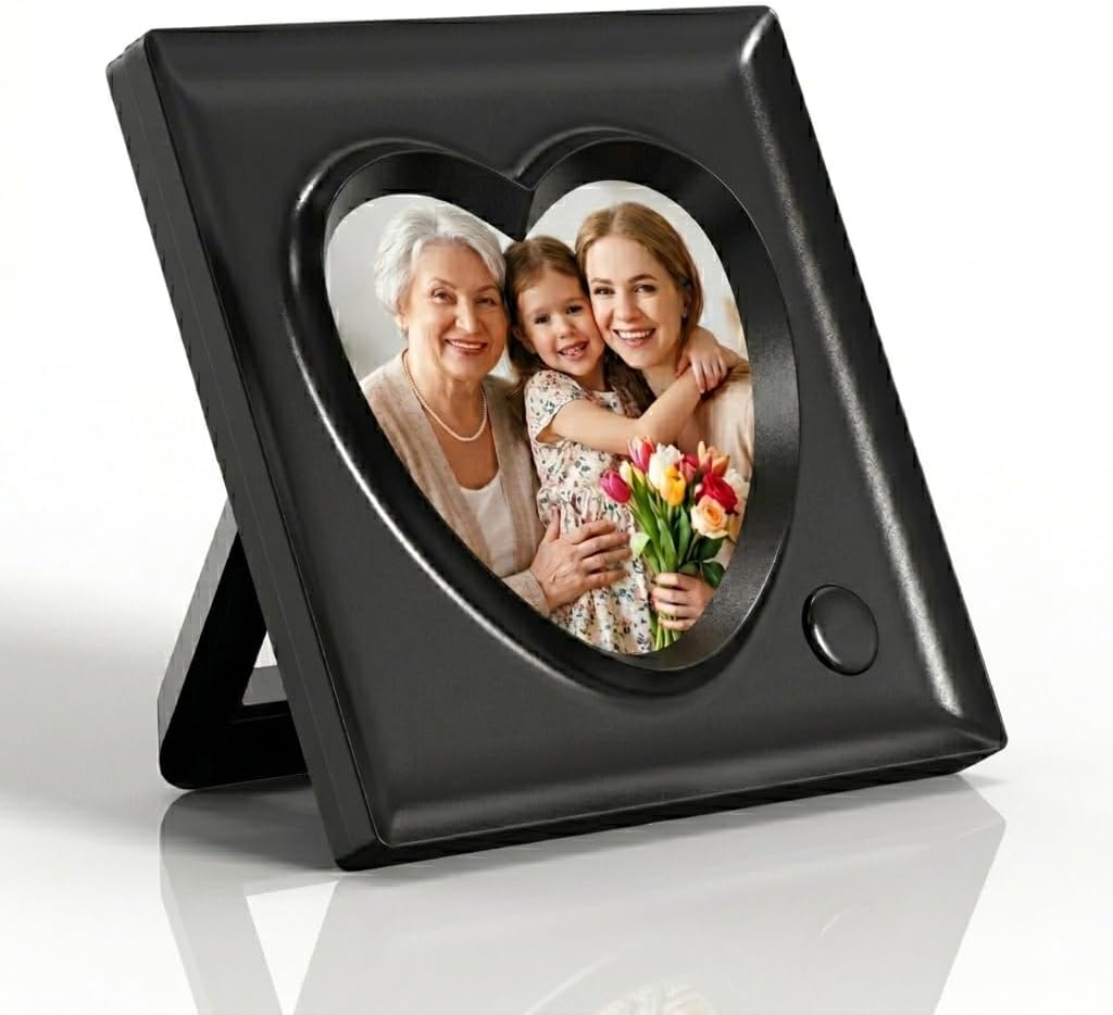 KWANWA Recordable Picture Frame – 20-Second Voice Recording, 3.9x3.9 Heart Shape Photo Frame, Personalized Keepsake for Loved Ones, Memorial, Long Distance, Birthday, Christmas, Mother's Day, Wedding – Tabletop Display for Home Office Desk