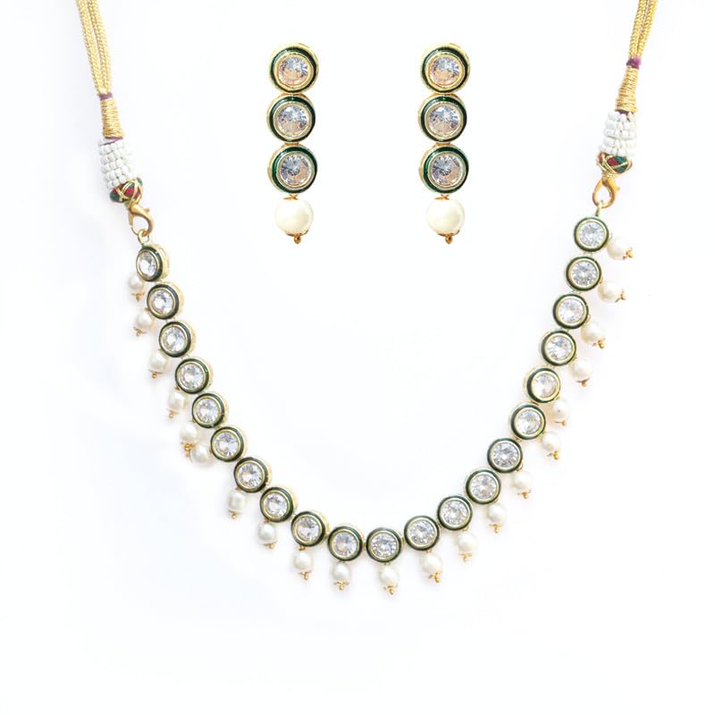 VIANA JEWELS Traditional Stylist Latest Stunning Layered Stone and Pearl Necklace Jewellery Set with Earrings For Women/Girls (Gold and Silver) VIANA JEWELS Traditional Stylist Latest Stunning Layered Stone and Pearl Necklace Jewellery Set with Earrings For Women/Girls (Gold and Silver)