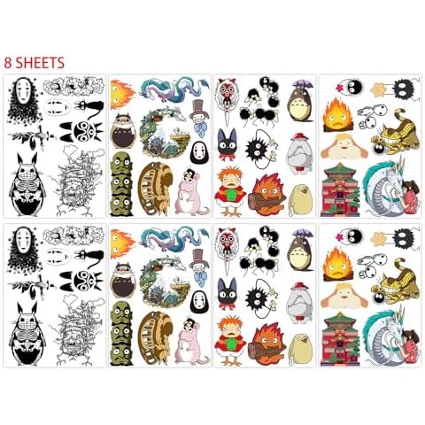 Pounchi Cute Cartoon Temporary Tattoos (8 Sheets) Gifts Anime Decor Cosplay Waterproof Temporary Tattoos Cartoon Stickers Party Favors Supplies for Teens Kids Cover