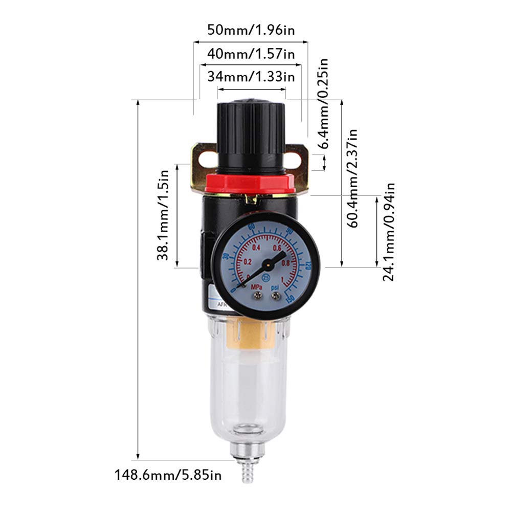 Pneumatic Air Filter Pressure Regulator Combo Piggyback, Air Tool Compressor Filter with Gauge