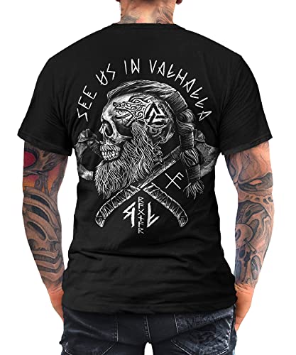 See us in Valhalla T-Shirt Vikings Ragnar Odin Skull Wikinger Celtic Runen (XL)