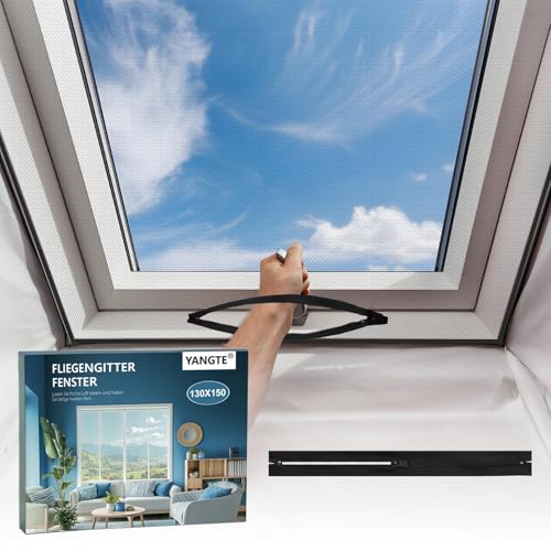 YANGTE Fliegengitter Fenster Fliegengitter Dachfenster (130x150 cm | Schwarz) Insektenschutz Fenster mit stärkerem Klebstoff Klettverschluss,...