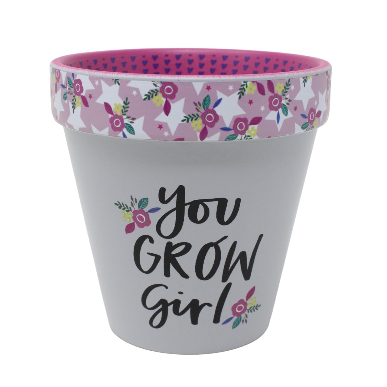 WPL Gifts Love Plants Small Flower Planter Pots - Fun Quotes & Humour in Pastel Colours - with Optional Coaster Add On - Perfect Floral Home Decor (You Grow Girl)