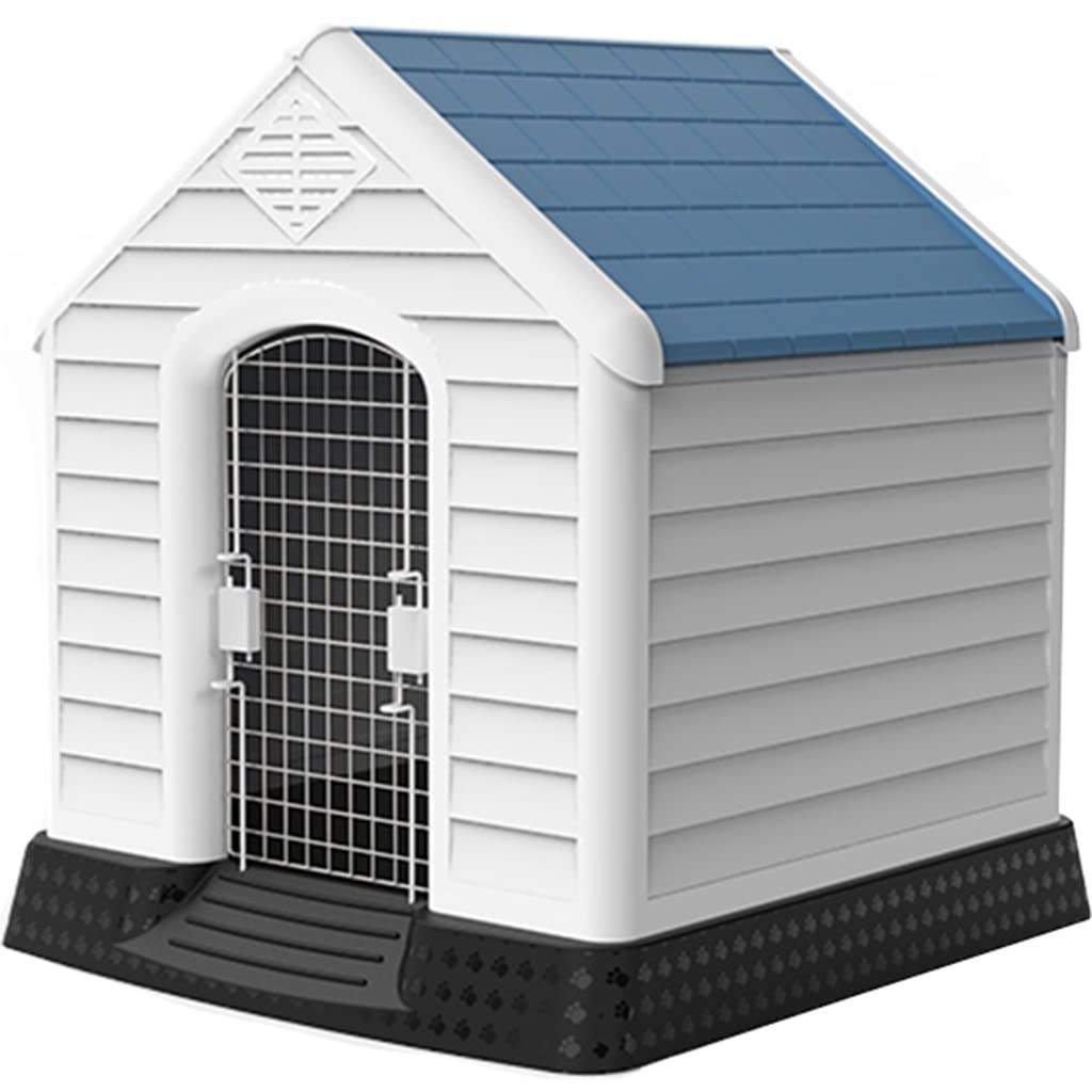 Casetas para Perros Exterior Casa de Mascotas Impermeable para Interiores, Caseta Transpirable con Doble Puerta Abierta, Fácil de Instalar/Limpiar (Color : Blue, S : 71 * 73 * 66cm)