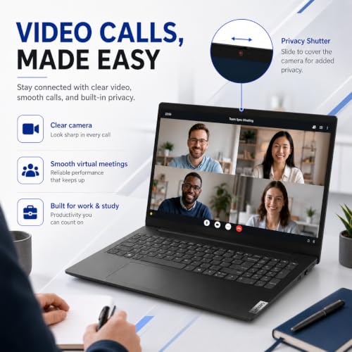 Image of Lenovo 2026 V15 Slim Laptop | 15.6 inch Anti-Glare FHD Display | Intel Powerful Quad-Core Processor | 8GB DDR5 RAM | 512GB SSD | Wi-Fi 6 | RJ45 Ethernet | Long Battery Life | Win 11 Pro | MS 365 Web