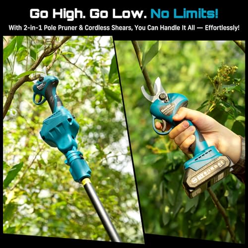 SEESII Akku Astschere Teleskop, Elektrische Gartenschere mit Teleskopstange bis 4,6m Reichweite, 2x2000mAh Batterien, 33mm Akku Baumschere & Astschere für Garten