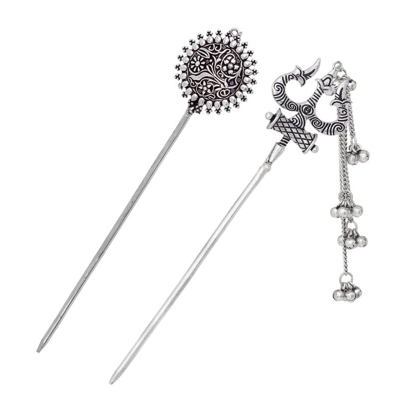 V L IMPEX Silver Oxidised Plated Craved Sun & Trisul Hair Sticks Combo For Girls (B07MY5HM65) Amazon Price History, Amazon Price Tracker
