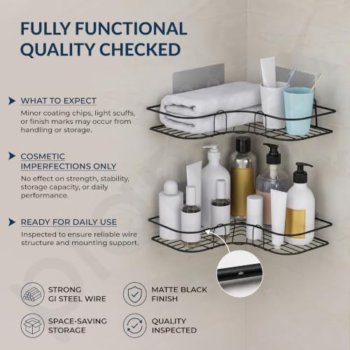 Image of Plantex Corner Shelf for Bathroom /GI Steel Shelf with Minor Surface Marks from Transit, Fully Quality Checked /Self Adhesive Bathroom Organizer - Pack of 2 (Black)