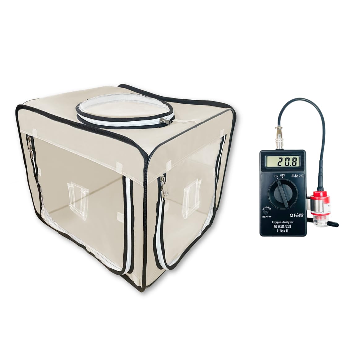 Amazon | 犬 猫 ペット用酸素 「 酸素室 S(ベージュ) + 酸素濃度計 i