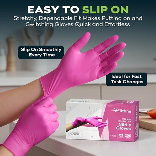 Image of FifthPulse Fuchsia Hot Pink Nitrile Disposable Gloves -3 Mil Medical Exam Nitrile Gloves -Powder and Latex Free