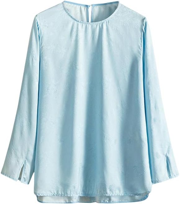 Women's Mulberry Silk Round Neck Retro Jacquard Blouse Summer Silk Top