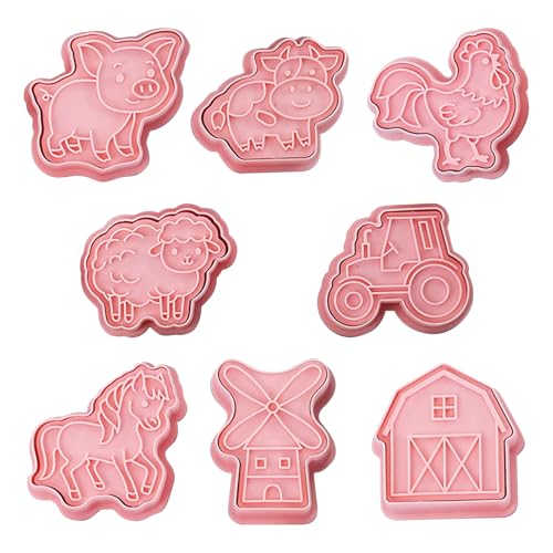 Juego de cortadores de galletas – Moldes de tampones para galletas, 8 cortadores de galletas con diseño de granja, kit de pasta para hacer usted mismo, herramienta de pastelería para fondant