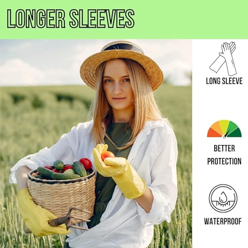 Image of Reusable and Washable Dish washing /Kitchen /Industrial /Gardening Rubber Latex Hand Cleaning Gloves For Men Women 12 Inches Long (Large, 4)