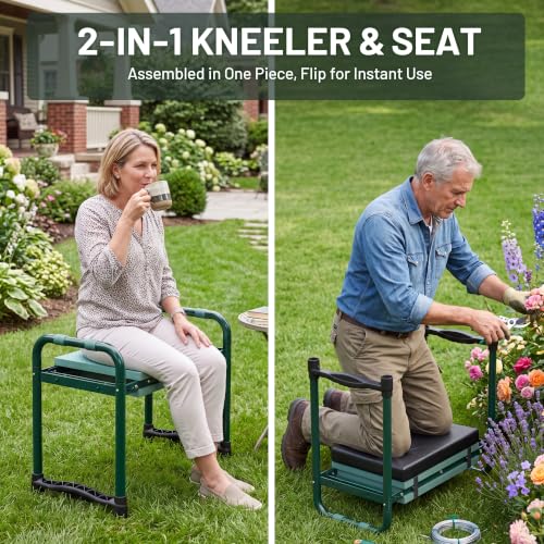 Foldable Garden Kneeler and Seat, with Wider Soft Kneeling Pad & Tool Pouch - Image 4