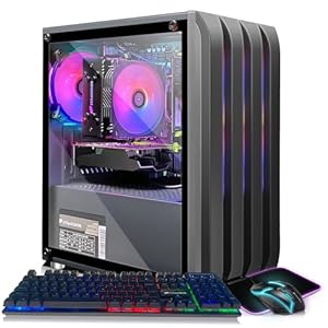 STGAubron Gaming Desktop PC, Intel Xeon E5 2.5G up to 3.3G, 16G RAM, 512G SSD, Radeon RX 550 4G GDDR5, 600M WiFi, BT 5.0, RGB Fan x 3, RGB Keyboard & Mouse & Mouse Pad, W10H64