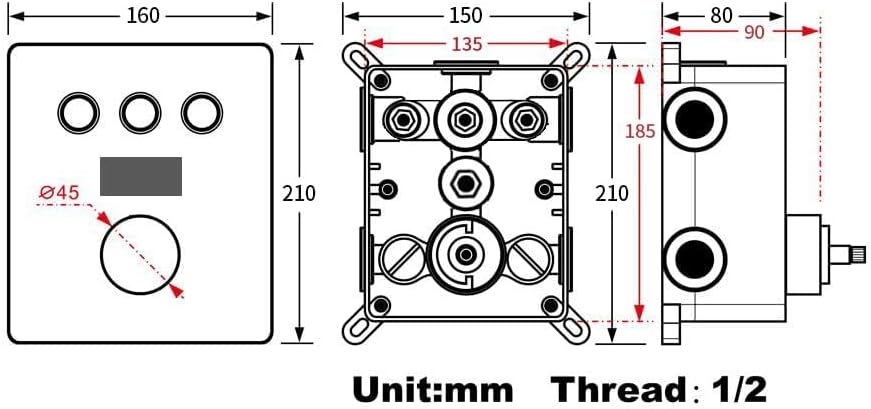 Brushed Nickel 3 Way Shower Diverter Valve AYIVG Thermostatic Shower Mixing Flow Control Valve Temperature Display Shower Rough-In Mixer Valve Kit Can Use All Options At a Time