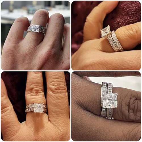 Newshe Jewellery Wedding Rings for Women AAAAACz 925 Sterling Silver Engagement Ring Sets Princess 4.1Ct Size 4-132