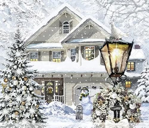 Set of 2 Individual Decoupage Paper Party Napkin Christmas Home House Snow Watercolor Decor Luncheon Napkins for a Birthday Holiday, Wedding, Cocktail Party