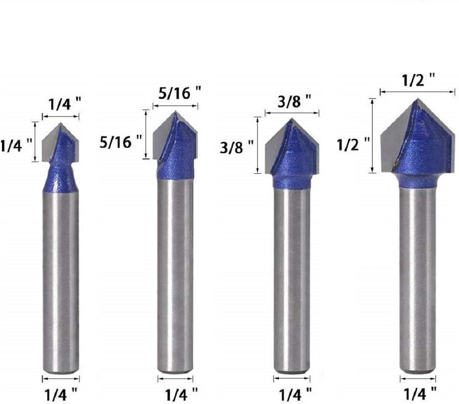 Buy 1 get 1 🔥 Meihejia 1/4 Inch Shank 90 Degree V Groove Router Bit Set (4 Sizes)