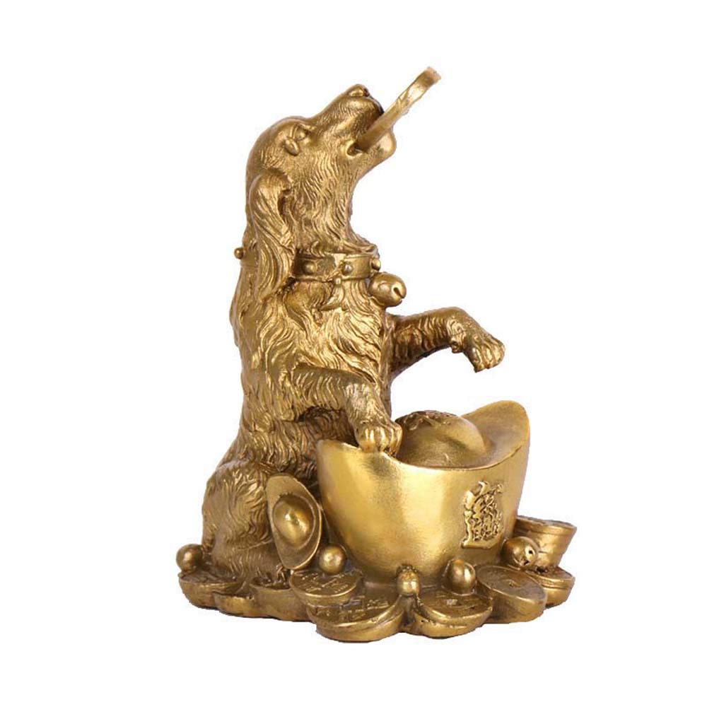 SnamicE ornaments chinese pure brass zodiac gold ingot dog statues,decor figurine for home and office,wealth and good luck sculpture,