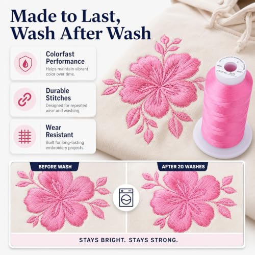 Image of Simthread 5500Yds 40WT Polyester Machine Embroidery Thread, Pink S075 | 100% polyester 40WT, 5500Yds /5000M spool for machine embroidery, monograms, patches, apparel & gifts