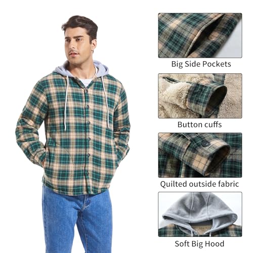 Image of Men's Cotton Plaid Shirt Jacket Fleece Flannel Sherpa Button Down