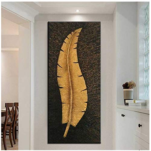 ZMFBHFBH Quadro Verticale Fatto a Mano su Tela Grande Soggiorno Moderno corridoio Decorazione corridoio Pittura a Olio Foglia Oro Foto Decor 50x150 cm (19,7'x59,1 Pollici) Senza Cornice