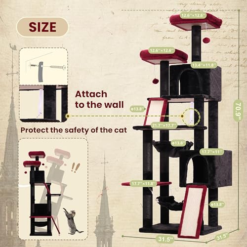 Image of Gitelsnour Cat Tree, 71'' Tower for Large Cat with Scratching Post, GCT032BR