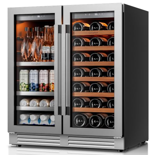 Image of Ca'Lefort 30 Inch Wine & Beverage Refrigerator, 80 Can & 33 Bottle | 36-72F Touch Control, Dual-Pane Glass Door, Adjustable Shelves, 3 Color LED, Built-In or Under Counter for Home Bar Kitchen