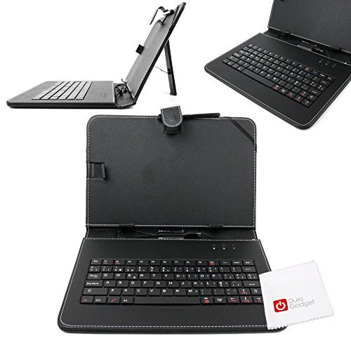 DURAGADGET Funda/Teclado ESPAOL Negro para Tablets De 10 Pulgadas + Lpiz Stylus + cGamuza Limpiadora! - con Letra  - con Conexin MicroUSB- Funcin Atril