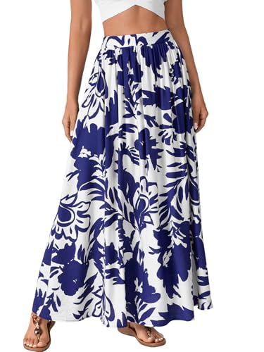 Vrtige Women's Casual Floral Print Elastic High Waist Flare Beach A Line Long Maxi Skirt4