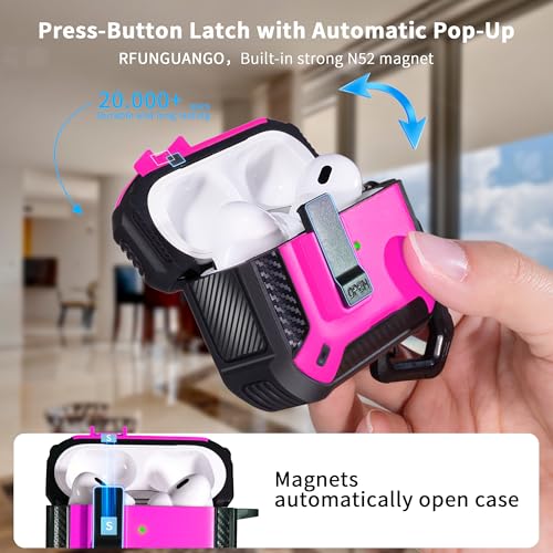 Image of RFUNGUANGO AirPods Pro 2 Case with Lock Phone Stand Magsafe, Rose Red