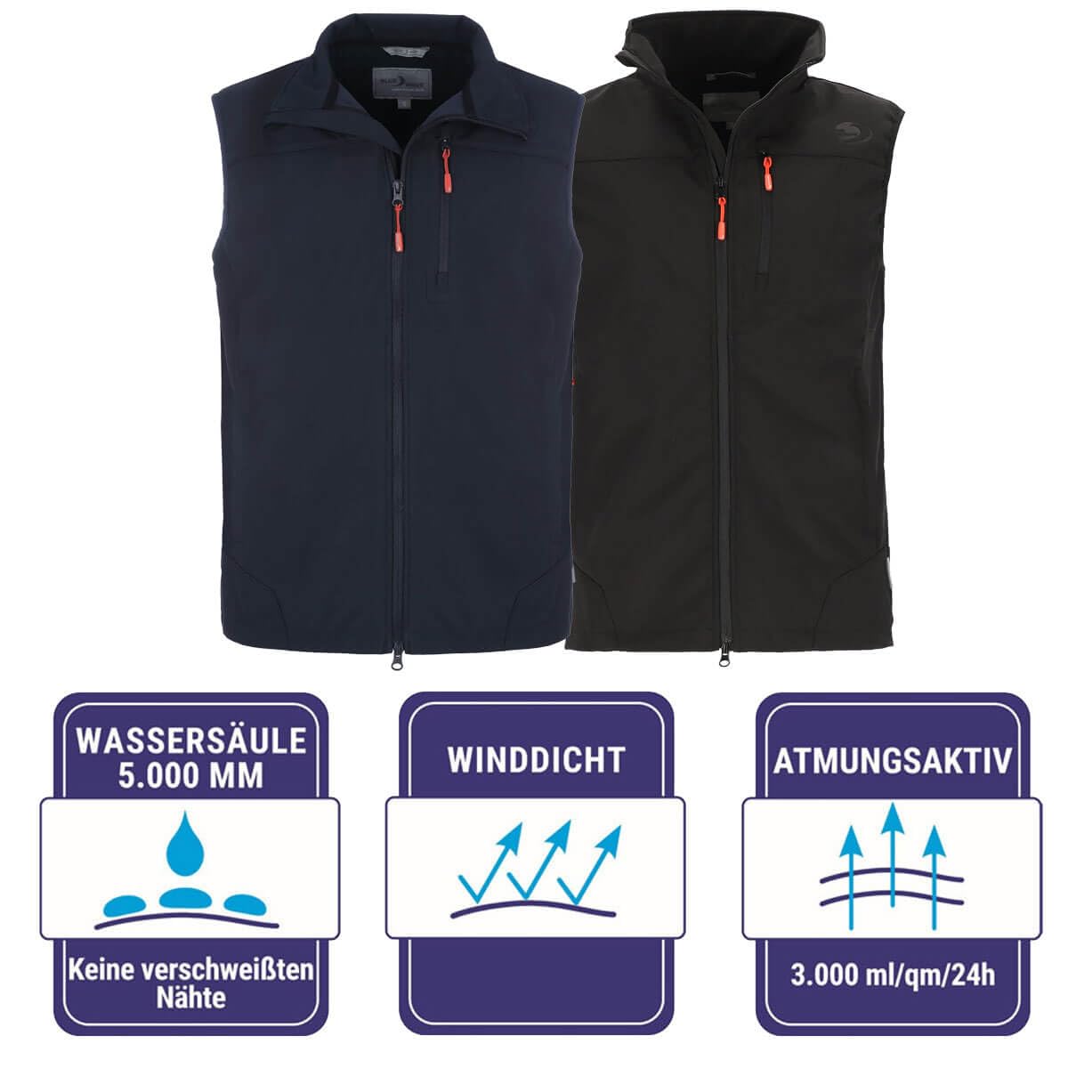 Blue Wave Herren Softshellweste Bernd - Outdoor-Weste Softshell Weste mit Stehkragen in Marine Größe XXL