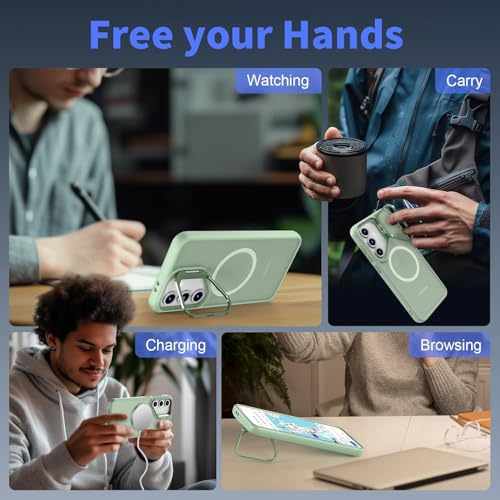 Image of DIZORO Polycarbonate Samsung Galaxy S24 FE Case Compatible with Mag Safe & Wireless Charging,with Camera Stand,Military Grade Drop Tested,Translucent Hard Back Soft Edge Back Cover(Camera Stand Mint.)