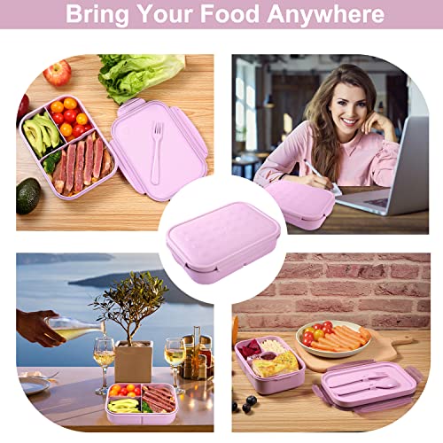 Jeopace Bento Box Adult Lunch Box,Bento Box For Adult,Lunch Containers For Adults With 3 Compartmrnts,Kids Bento Lunch Box Leakproof Microwave Safe(Flatware Included,Purple) #TOP5