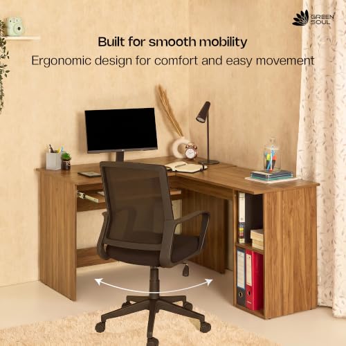 Image of Green Soul Brixton (2026 Edition) L-Shape Computer Table for Home PC, Keyboard Tray, 2 Storage Shelves, IS-3087 Engineered Wood, Expansive Tabletop, Latin Walnut, 3 Year Assurance