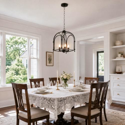 Image of Phaosio 4-Light Black Chandelier, Farmhouse Lantern Chandelier