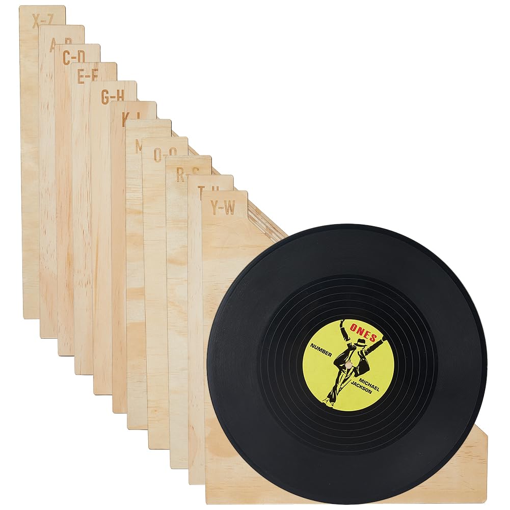 SUPERFINDINGS 1 set di 12 divisori in legno A-Z per dischi, etichette in vinile, CD, riviste e strumenti di organizzazione, divisorio a strati per scaffali espositivi