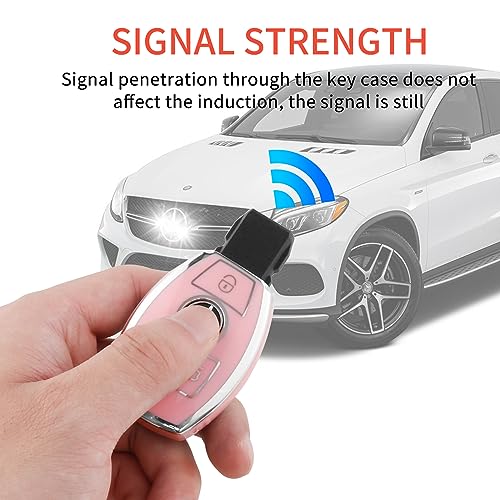 Image of Pangpai Pink Key Fob Cover for Mercedes Benz, Soft TPU Key Case Protection with Bling Keychain Fit for C E S M CLS CLK G Class