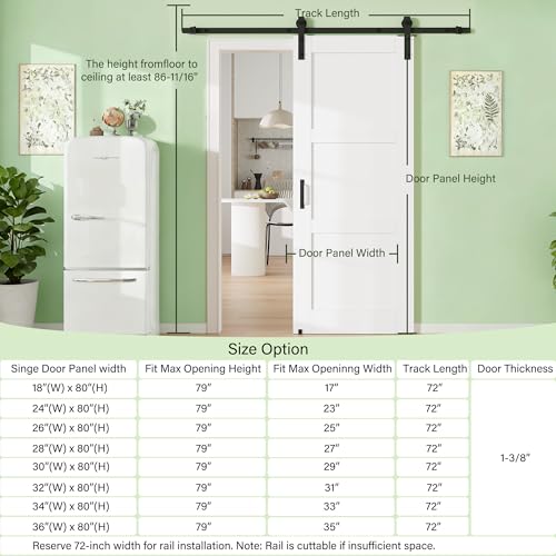 Image of 18 inch x 80 inch 3-Lite Tempered Clear Glass Barn Door with 72 inch Track Kit