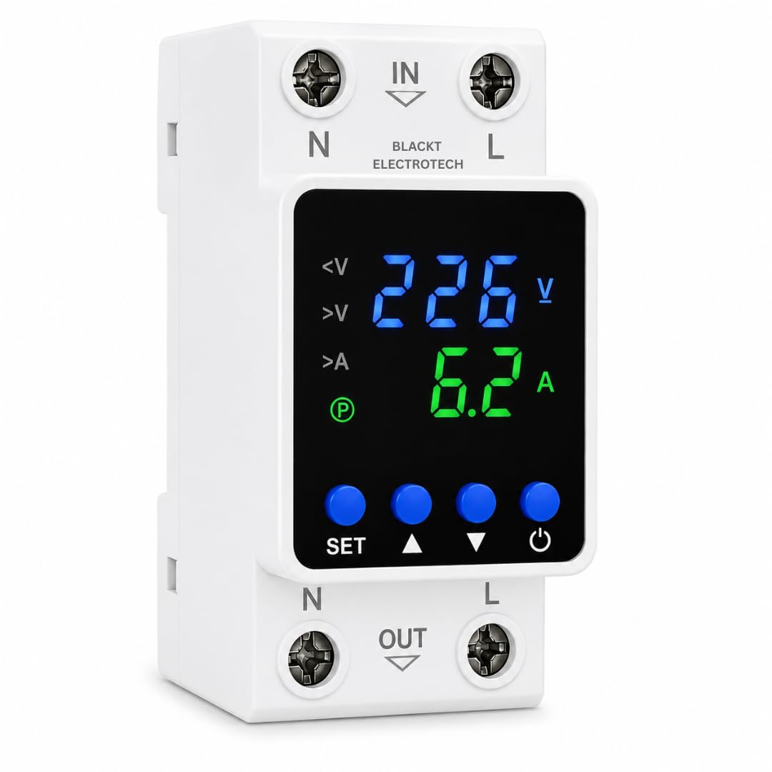 Blackt Electrotech BT06VP 230V AC Digital Voltage and Current Protection Relay - 1-63A Single Phase - Adjustable Over Under Voltage and Overcurrent Protector DIN Rail Mount-image-49